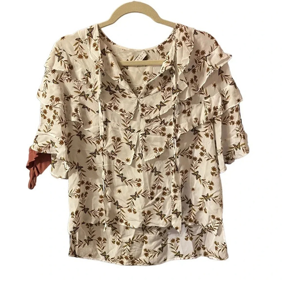 SANDRO BUTTERFLY PRINT RUFFLE BLOUSE - Picture 4 of 9